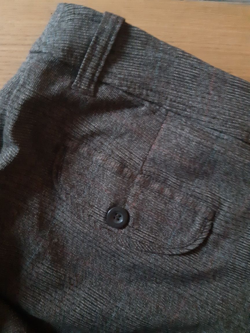 H & M stylowe spodnie czekolada krata elegant jak nowe r L/42