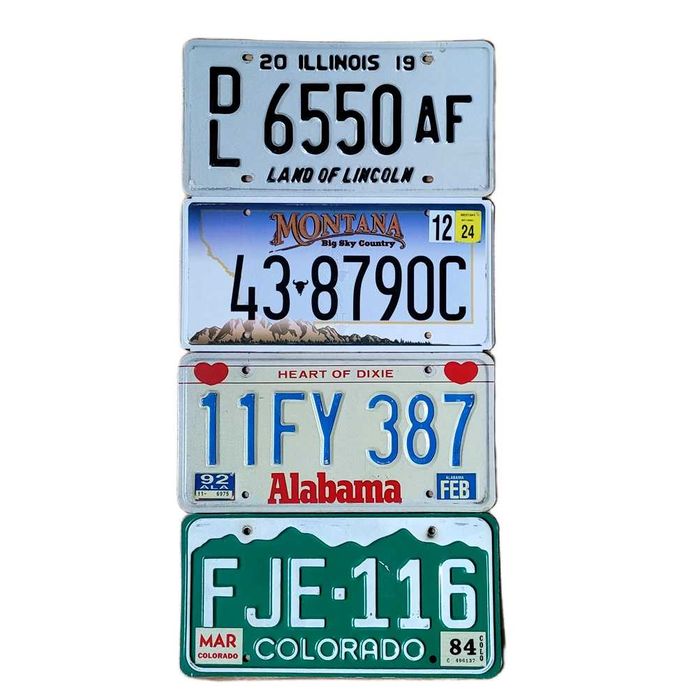Zestaw 4 oryginalnych tablic rejestracyjnych z USA