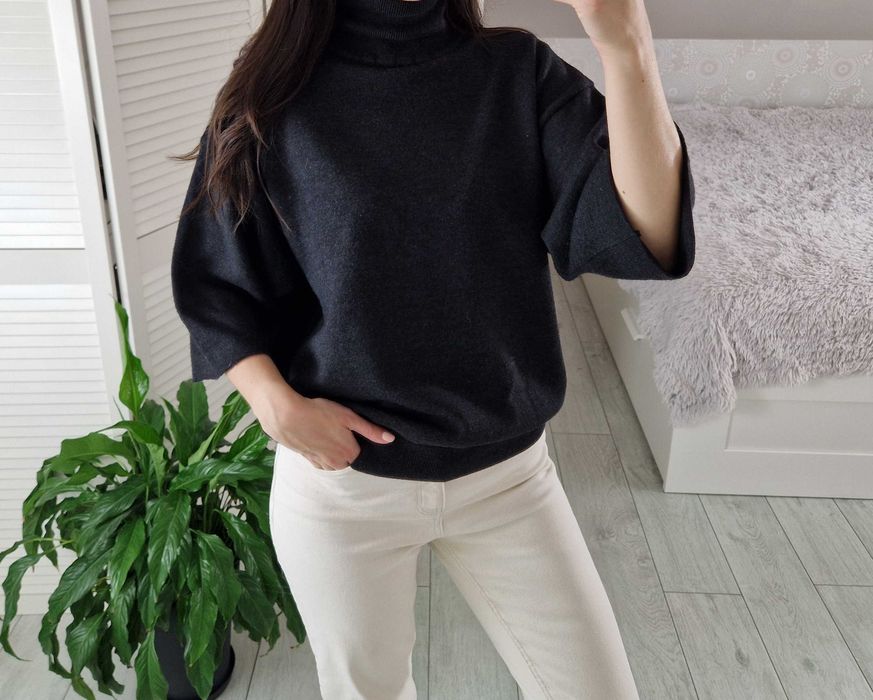 Belika ciemnoszary wełniany sweter golf 50% wełna merino oversize XL