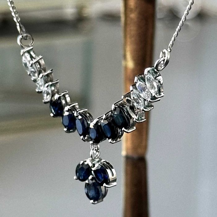 Srebrny naszyjnik z Szafirami i Cyrkoniami - próba srebra 925