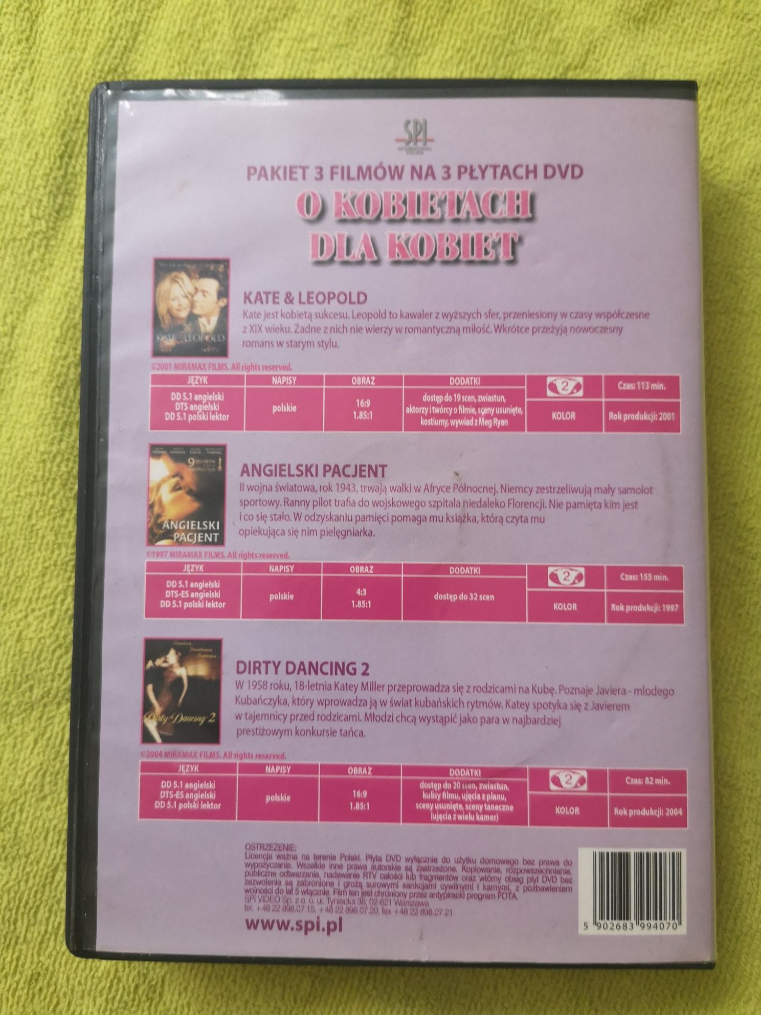 2 Filmy na DVD - Angielski Pacjent / Kate i Leopold