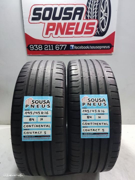 2 pneus semi novos 195-45r16 continental - oferta dos portes