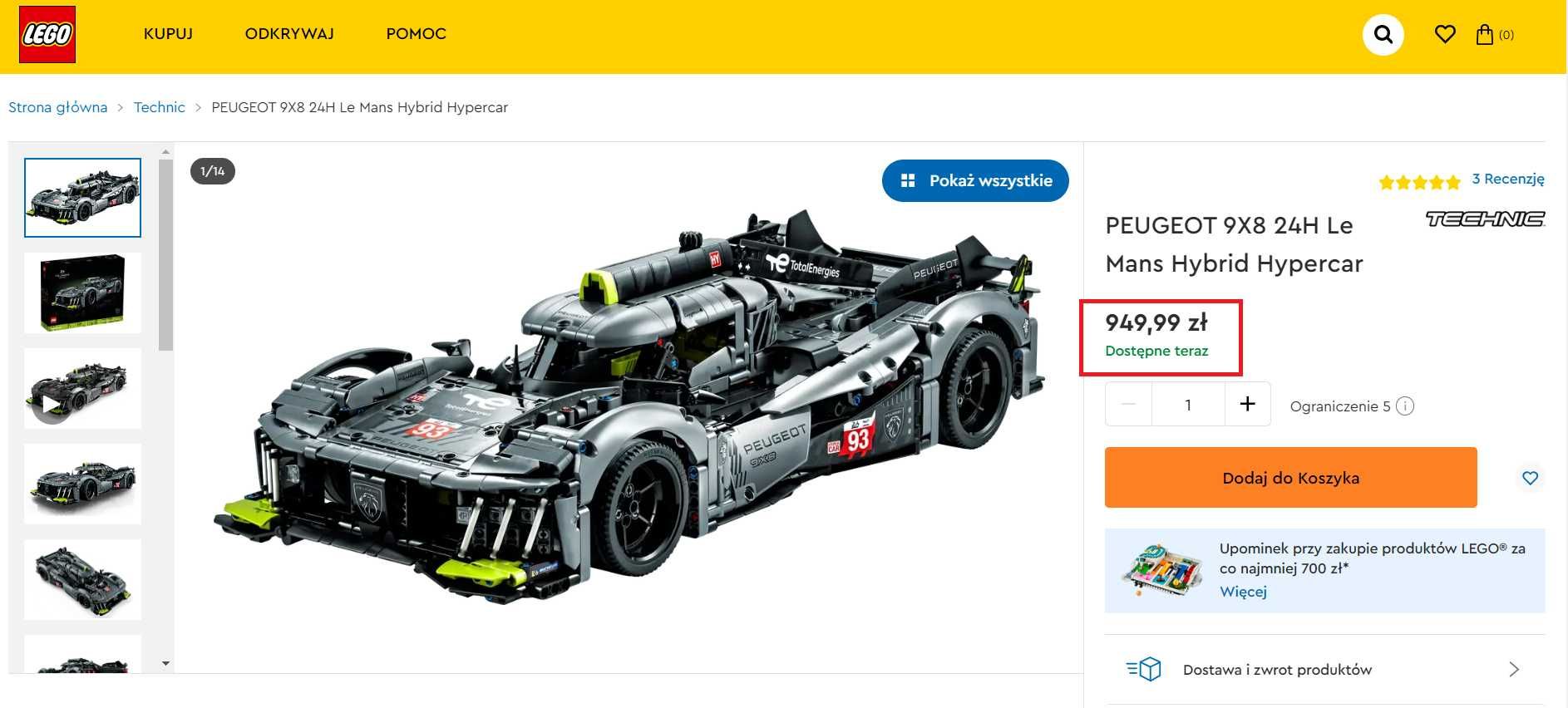 LEGO® 42156 Technic - PEUGEOT 9X8 24H Le Mans Hybrid Hypercar