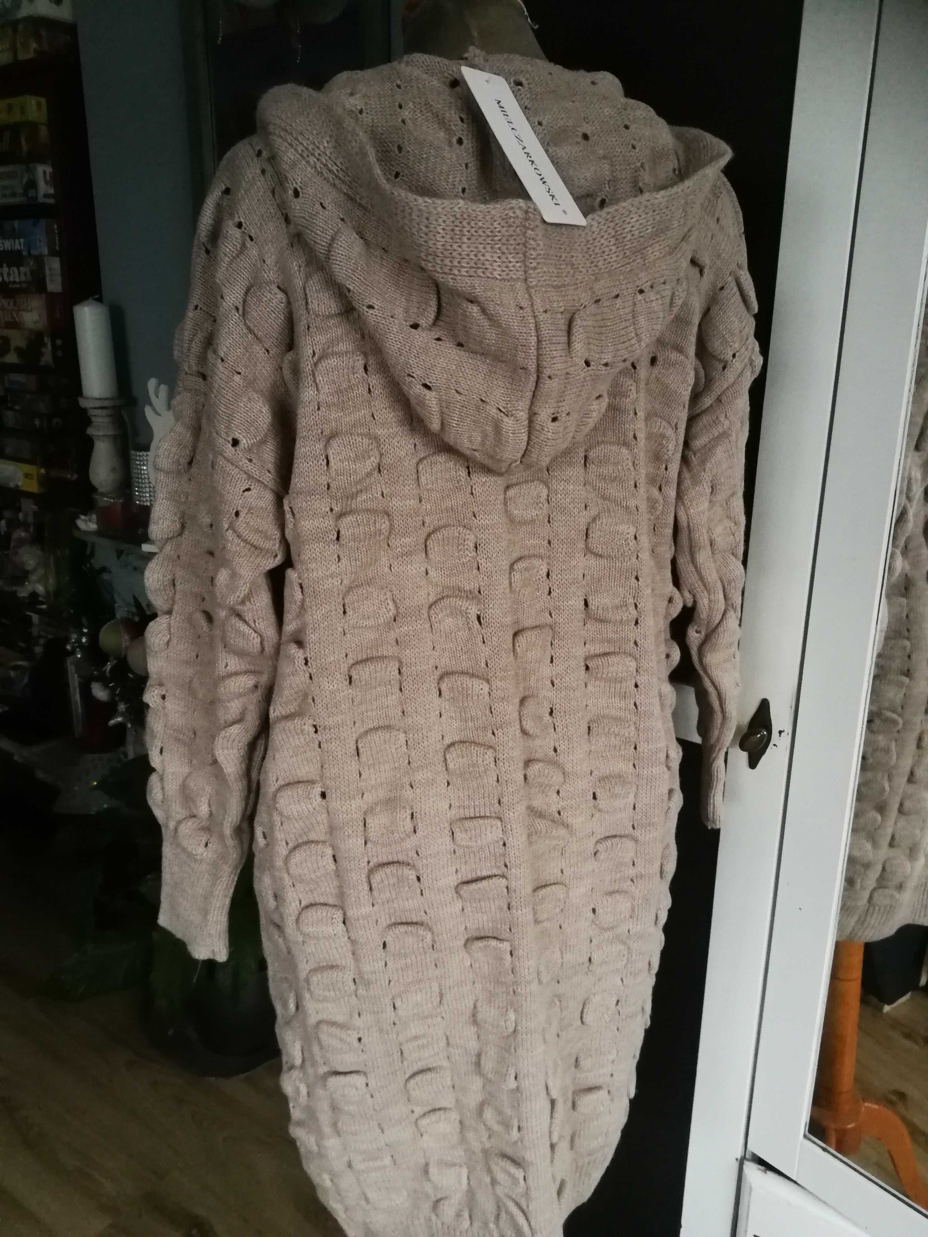 Kardigan sweter rozpinany warkocz bubble