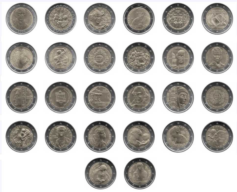 Conjunto 2€ comemorativas de São Marino 2004 a 2021