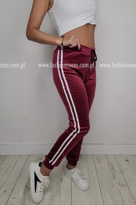 6 KOLORÓW S-XL SPODNIE dresowe WELUROWE dresy damskie TU S/M bordowy