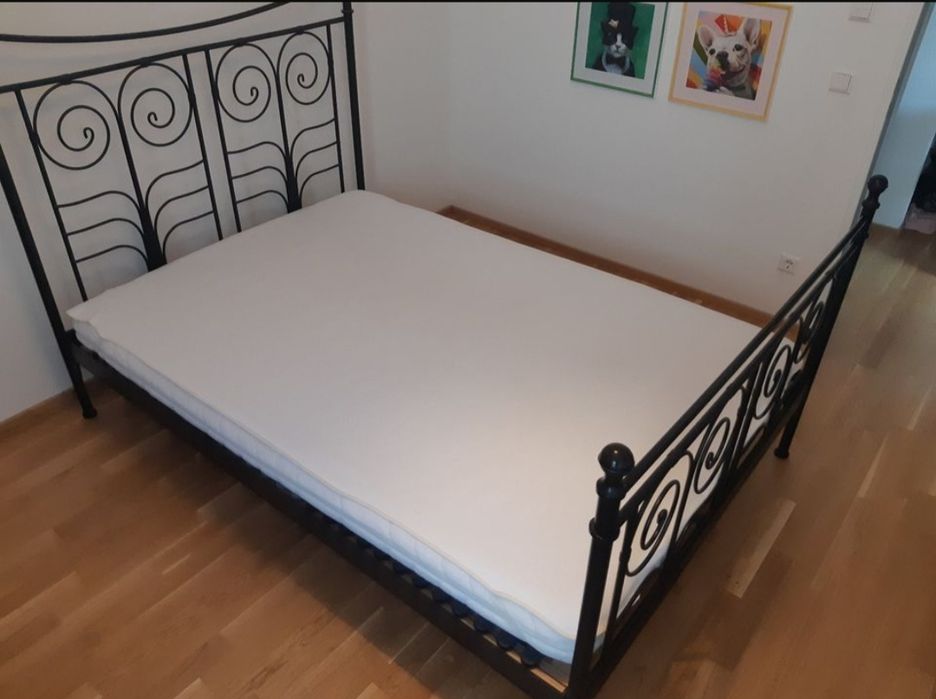 Rezerwacja Łóżko metalowe czarne Ikea Noresund 140x200 stelaż i matera