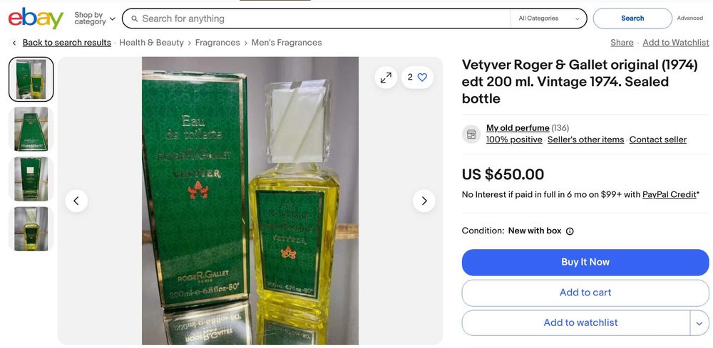 Туалетная вода RogeR Gallet Vetyver 100 ml vintage 1974 Оригинал!