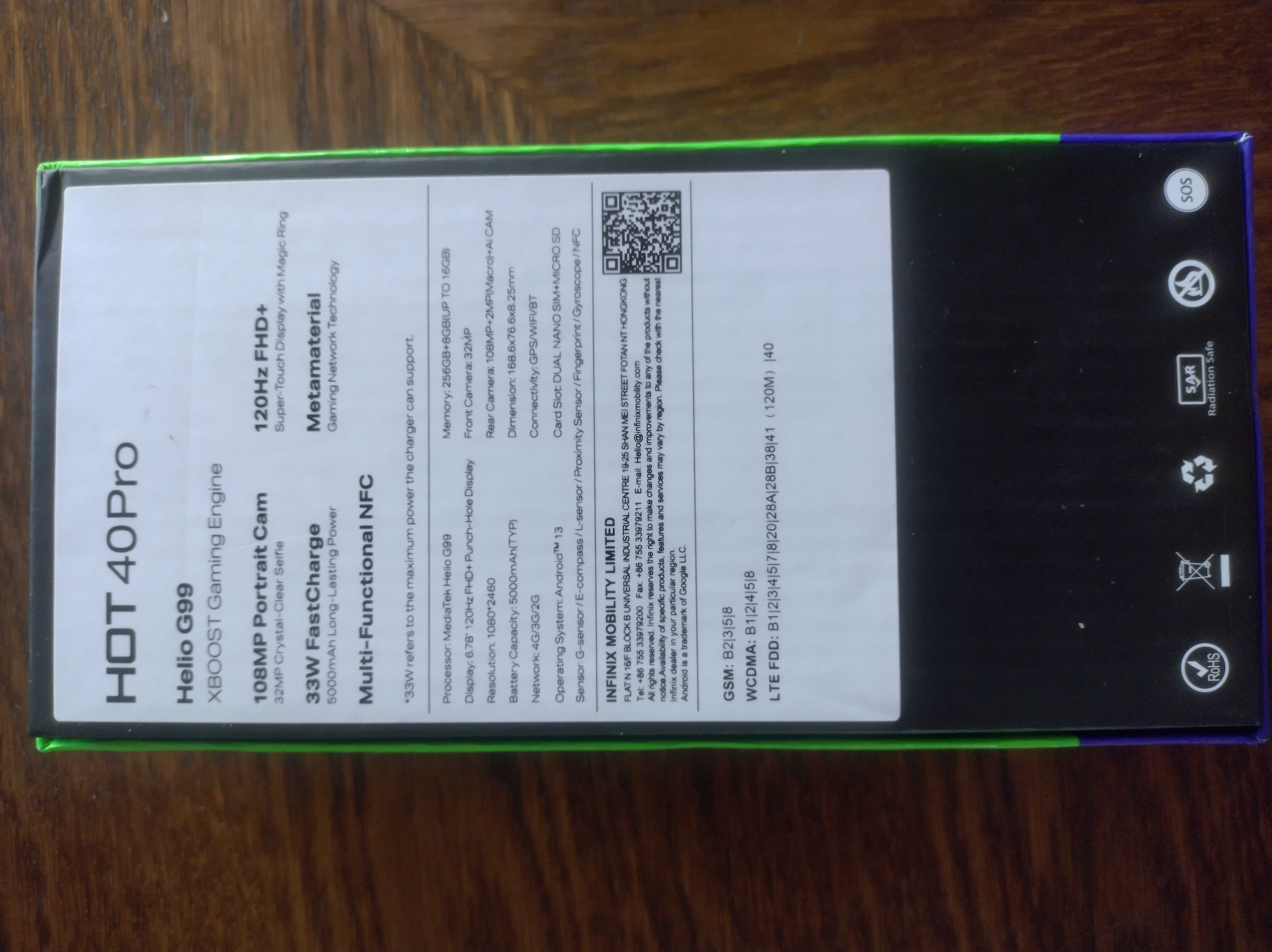 Infinix HOT 40 PRO 8/256 Dual sim  Gwarancja do 14.02.2026