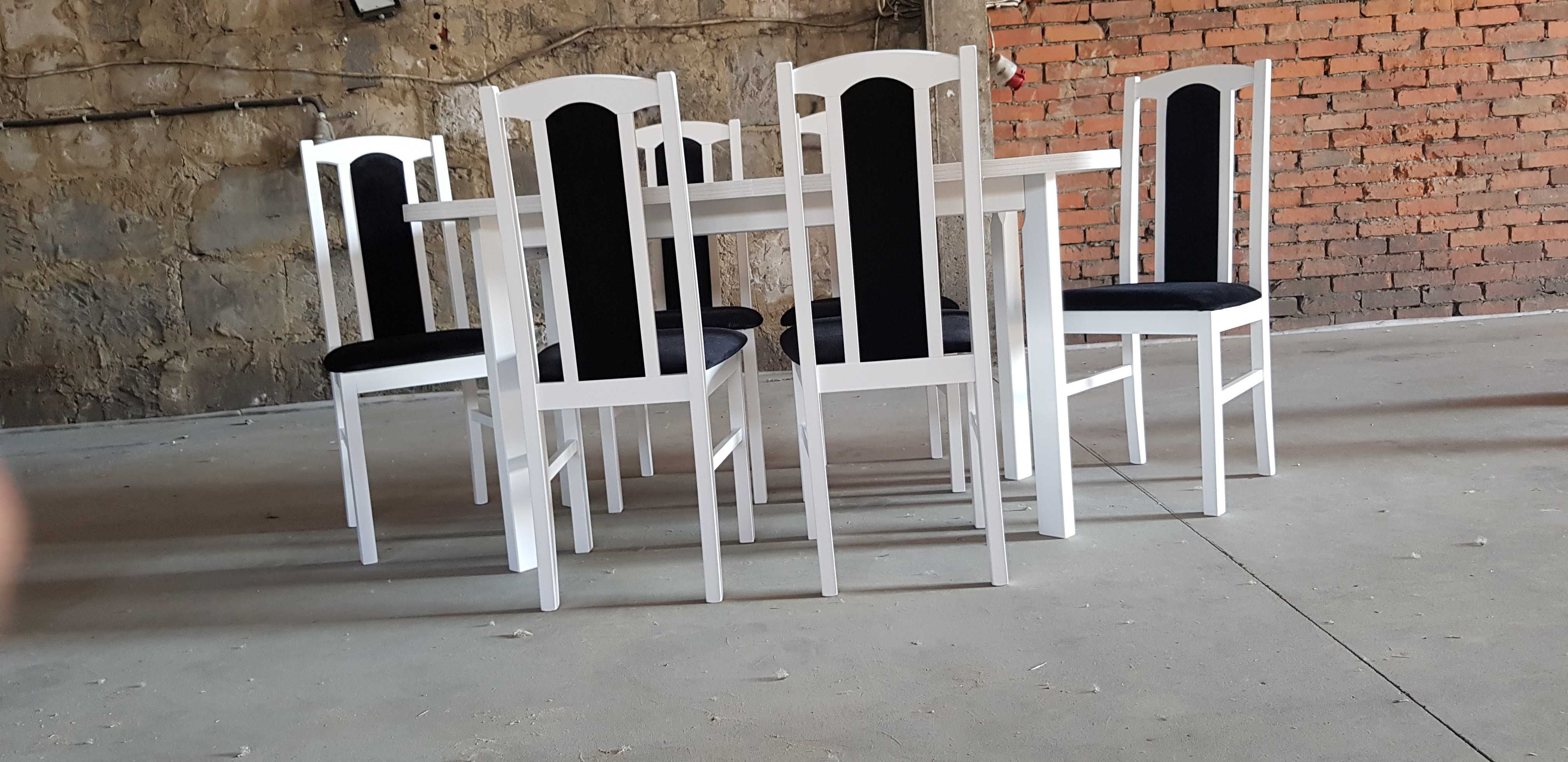 Nowe: Stół 80x140/180 + 6 krzeseł, biały + czarny , dostawa cała PL