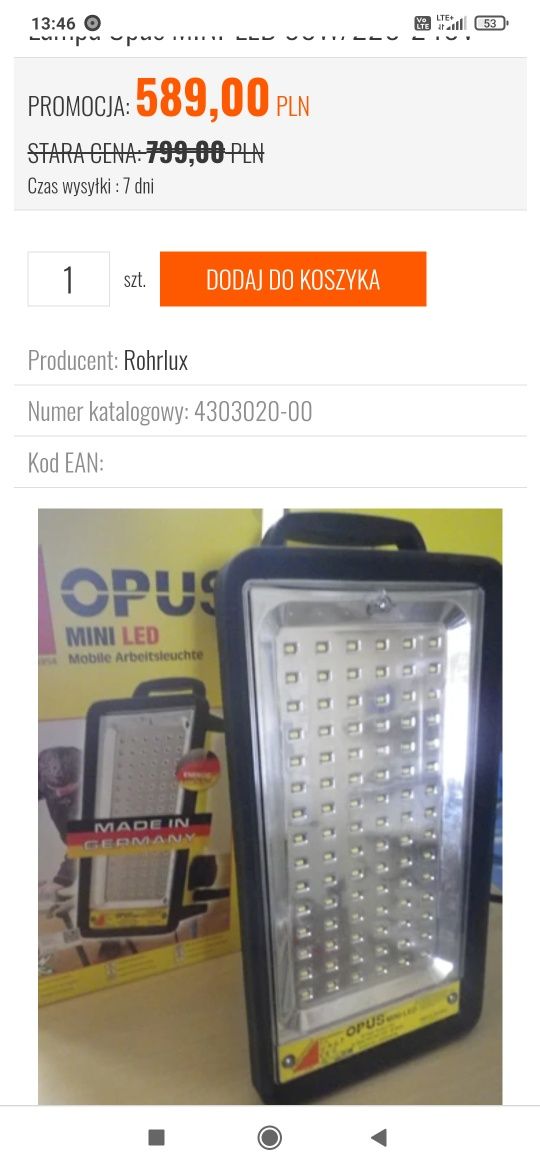 Lampa reflektor Opus mini LED 30 watt 240 volt