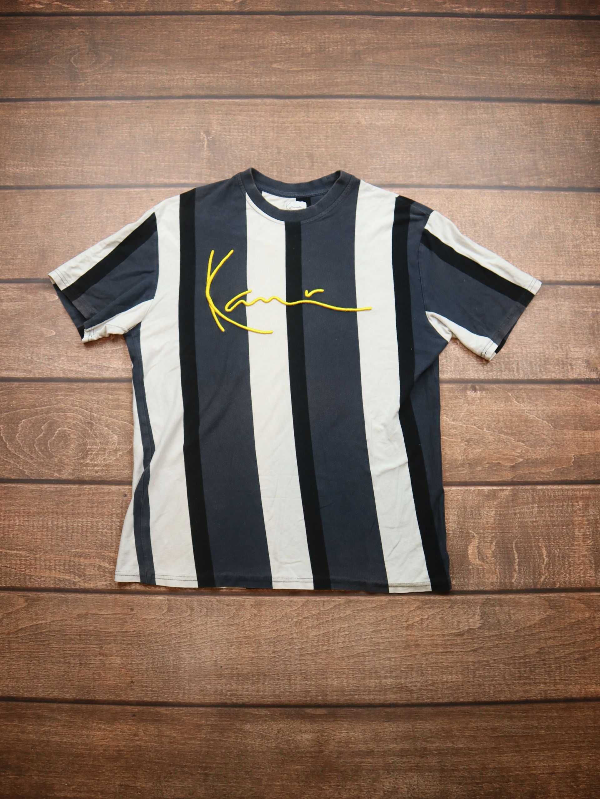 Karl Kani Grey BlackWhite Signature Striped koszulka z krótkim rękawem