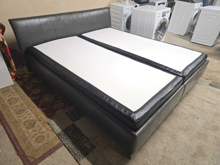 Skórzane łóżko sypialniane kontynentalne z pojemnikami, 180 x 200