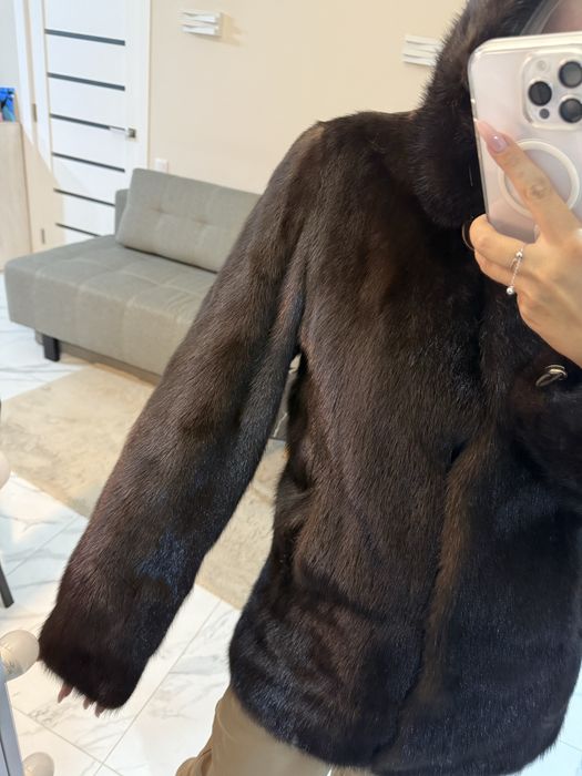 Шуба напівшубок норковий густе хутро темний шоколад xs-m