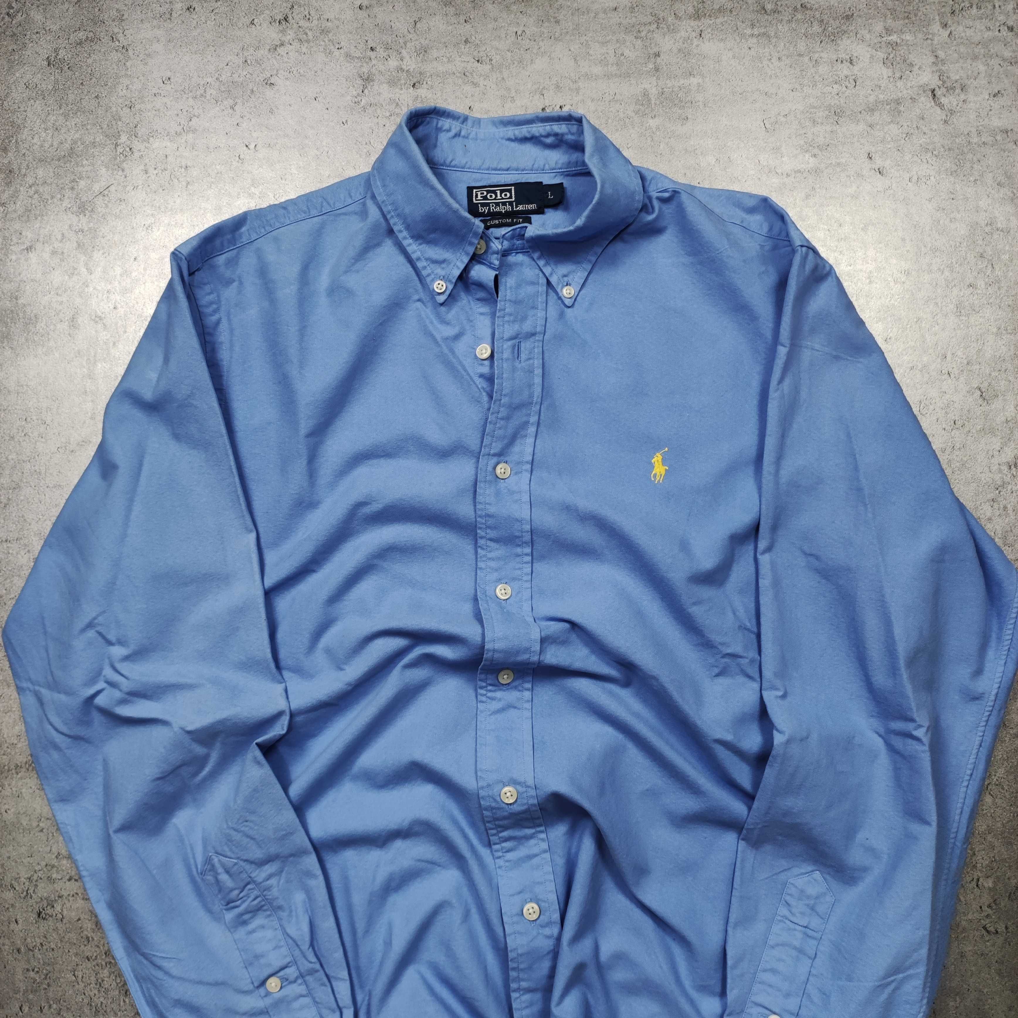 MĘSKA Elegancka Niebieska Koszula Rozpinana GUZIKI Polo Ralph Lauren