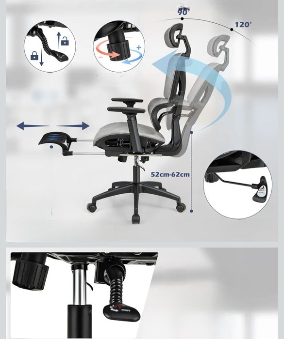 Fotel biurowy ergonomiczny z podnóżkiem