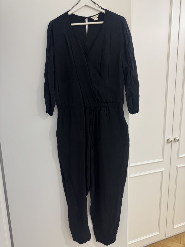 czarny kombinezon cupro monsoon dlugi maxi 42 XL kopertowy boho