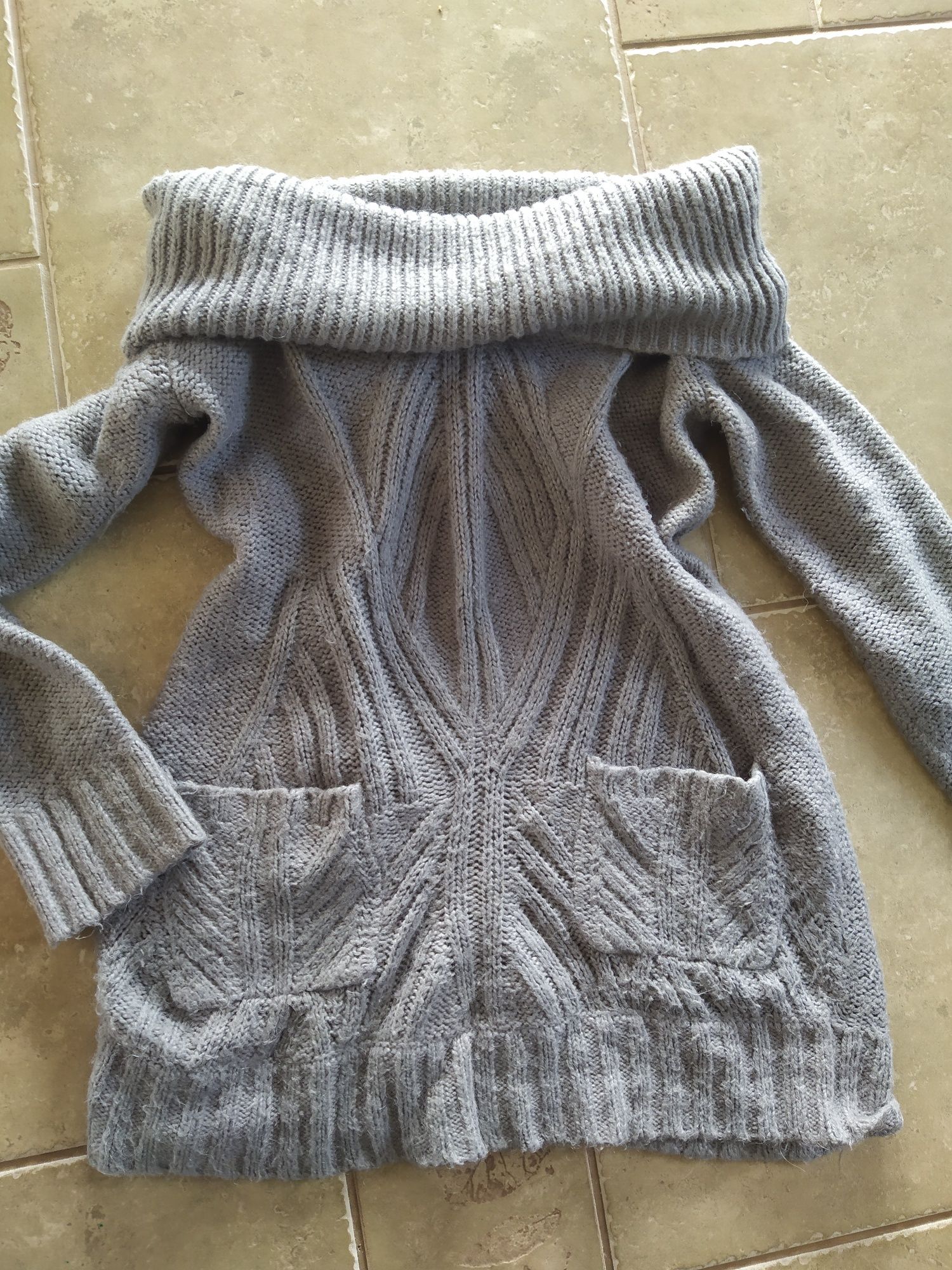 Gruby sweter oversize alpaka wełna szeroki golf xxL tunika sukienka