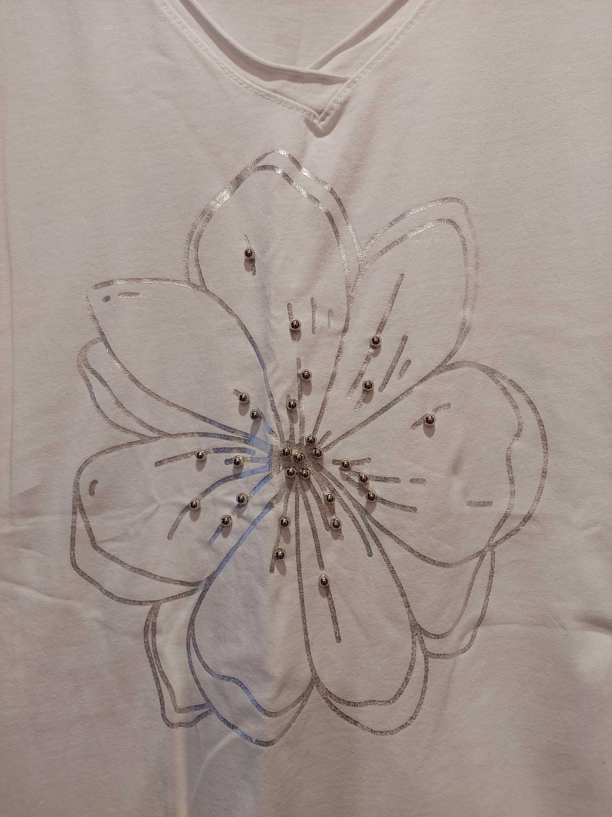 Bluzka biała- t-shirt ze srebrną aplikacją