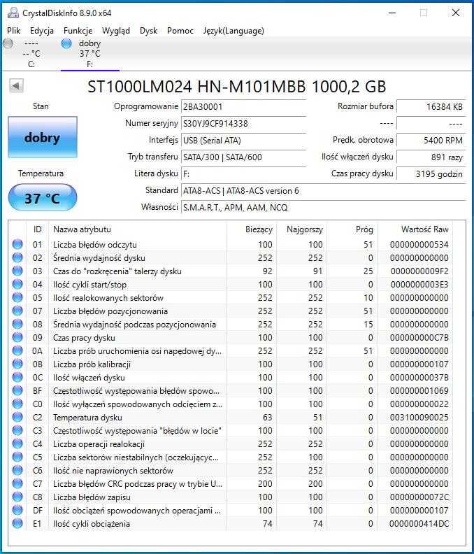 Dysk twardy SATA 2.5" 1000GB 1TB Seagate HDD SLIM WD SMART