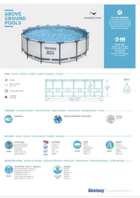 Piscina tubular redonda 4,57x4,57x1,22 m Bestway
