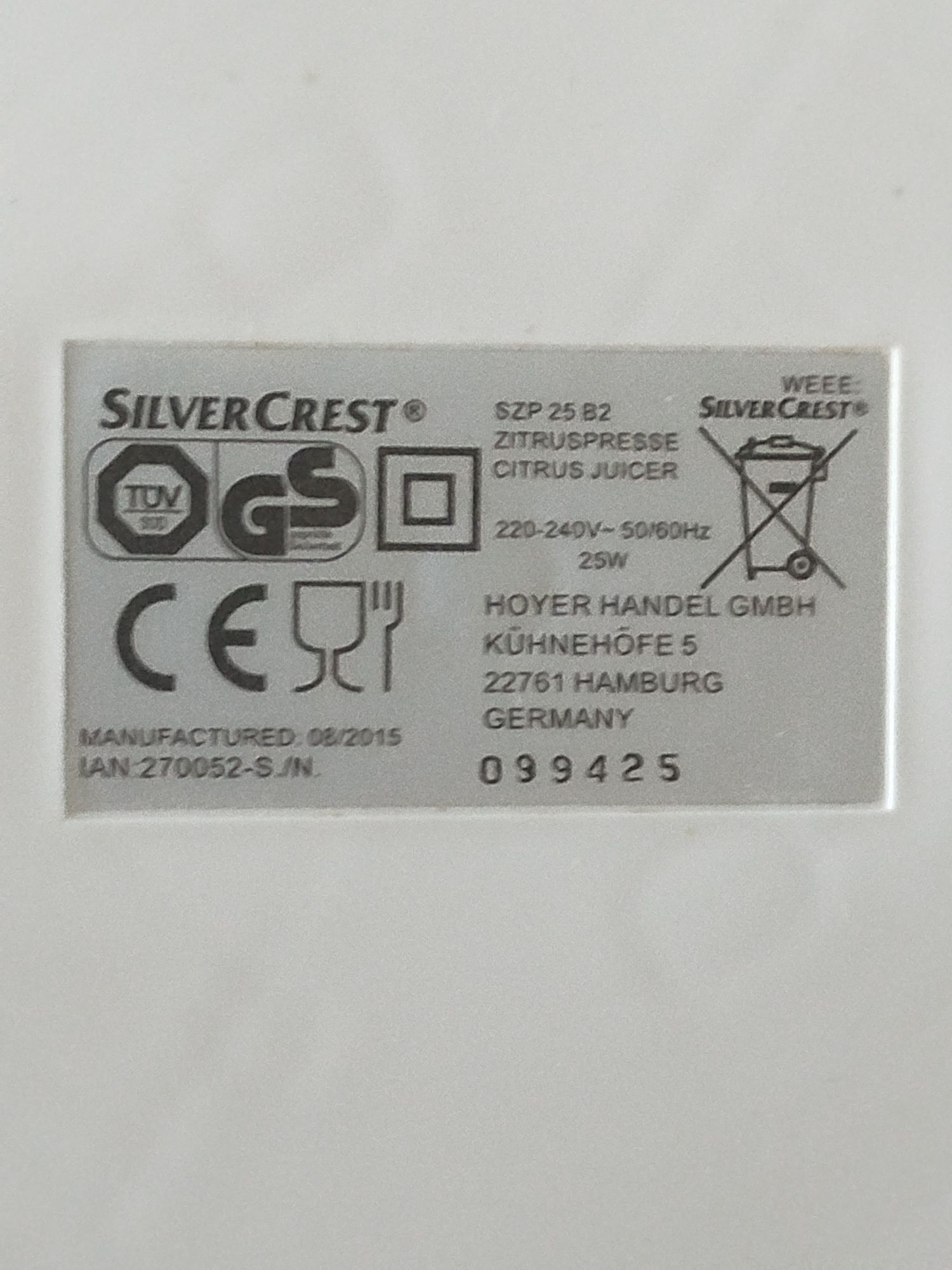 Silvercrest Hoyer wyciskarka do cytrusów