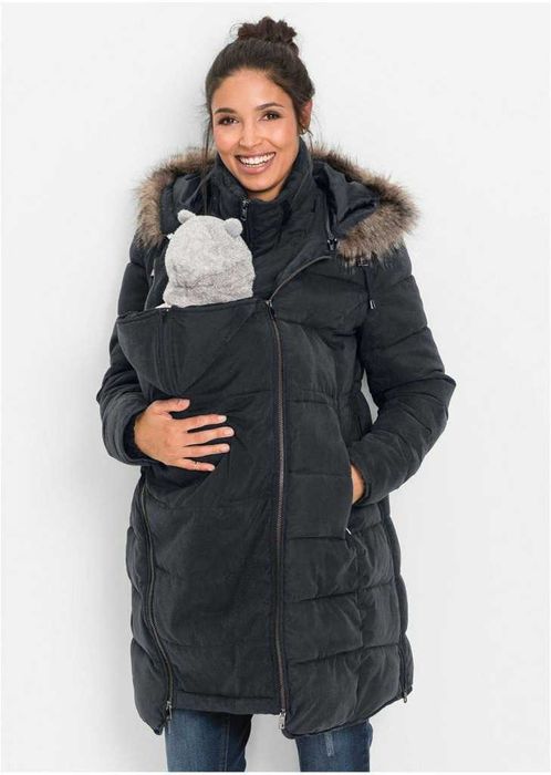 Zimowa kurtka ciążowa z wstawką dla dzidziusia -z kapturem