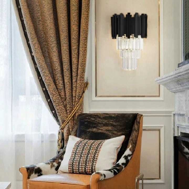 LAMPA ŚCIENNA KINKIET glamour kryształowa czarna mat