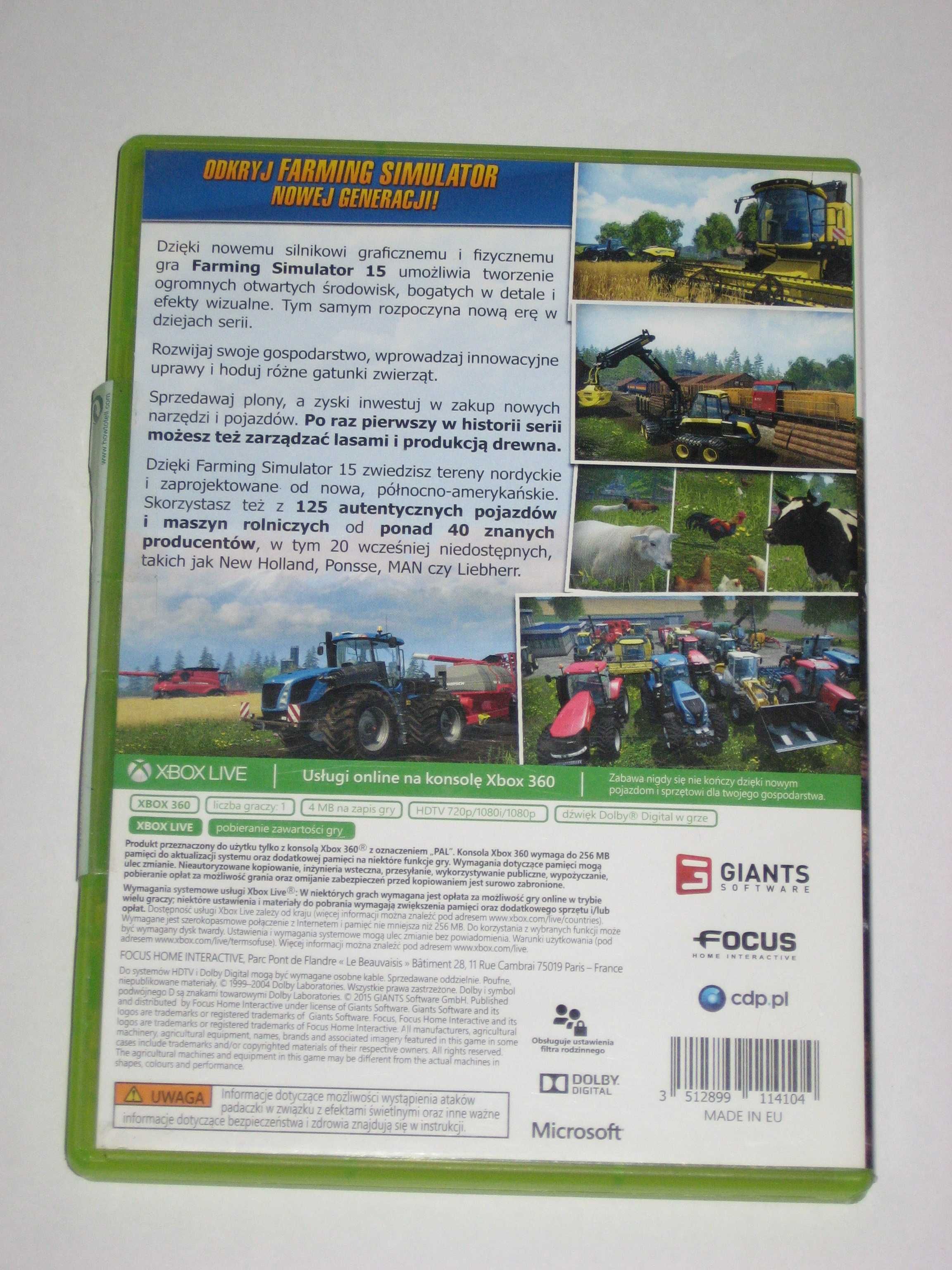 Farming Simulator 15 XBOX360 JAK NOWA! 3xPL! PO POLSKU!