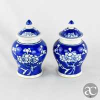 Par de pequenos potes Porcelana da China, Decoração Flor de Amendoeira