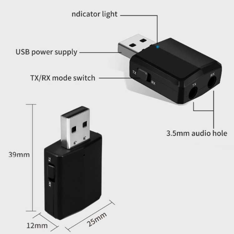 Placa Som 3 em 1 Receptor Transmissor Áudio Bluetooth 5.0 USB Jack 3.5