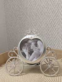 Фоторамка для свадьбы с камнями  декор сердце карета подарок