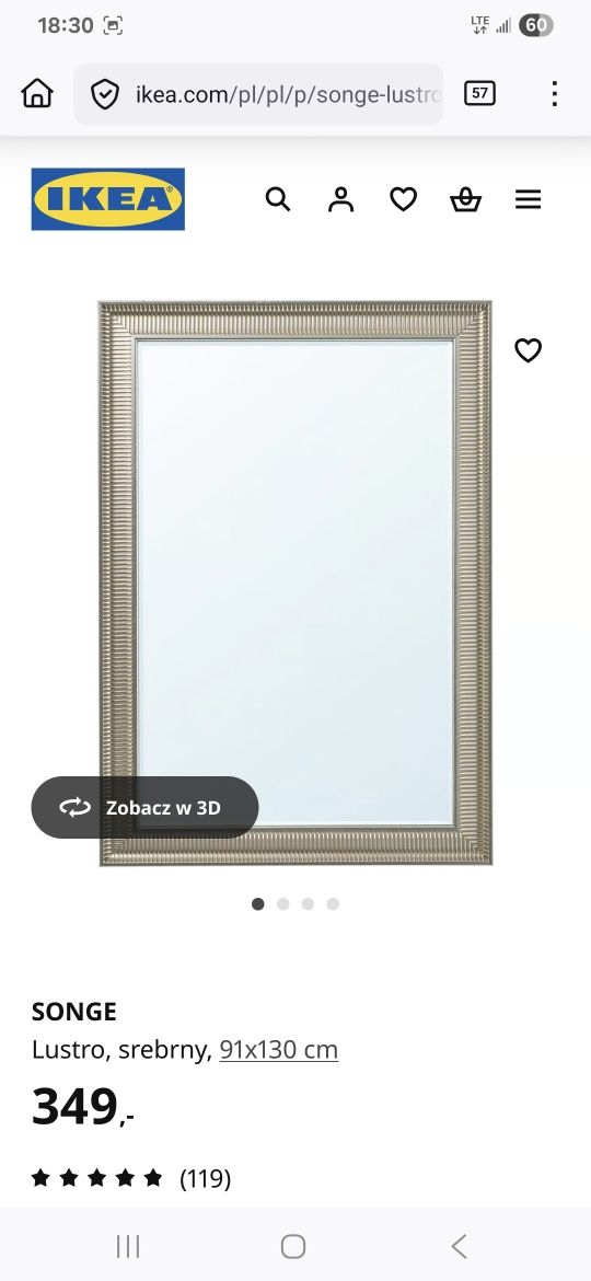 Songe Ikea lustro złota rama 91 x 130cm duże