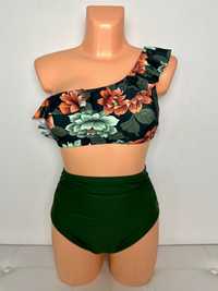 Strój kąpielowy bikini cupshe nowy L 40 zielony khaki falbanka kwiaty