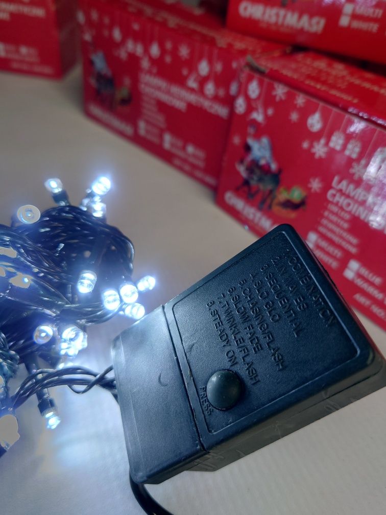Lampki na choinkę 100 LED 8m Wewnętrzne Zimne białe Programator Mocne