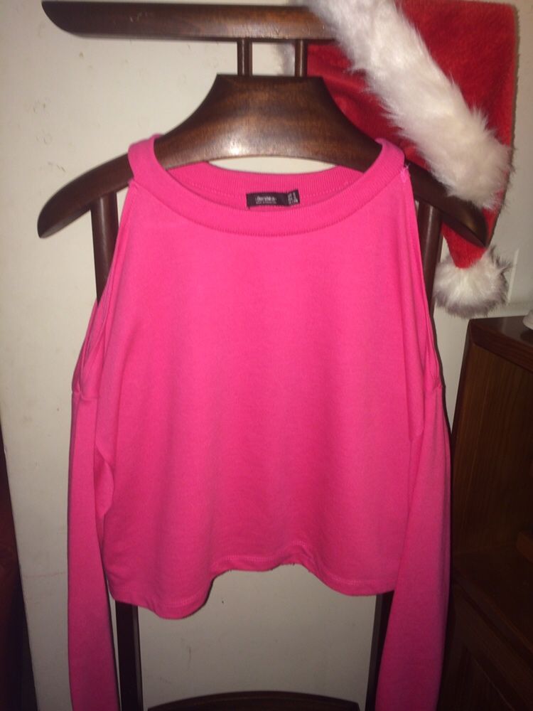 Sweatshirt cor de rosa sem ombros T S