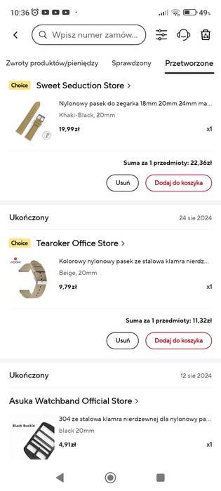 Pasek do zegarka 20mm nylonowy beżowy