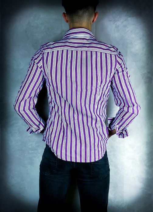 «Tommy Hilfiger» Męska Koszula Fioletowa Biała w Paski / S