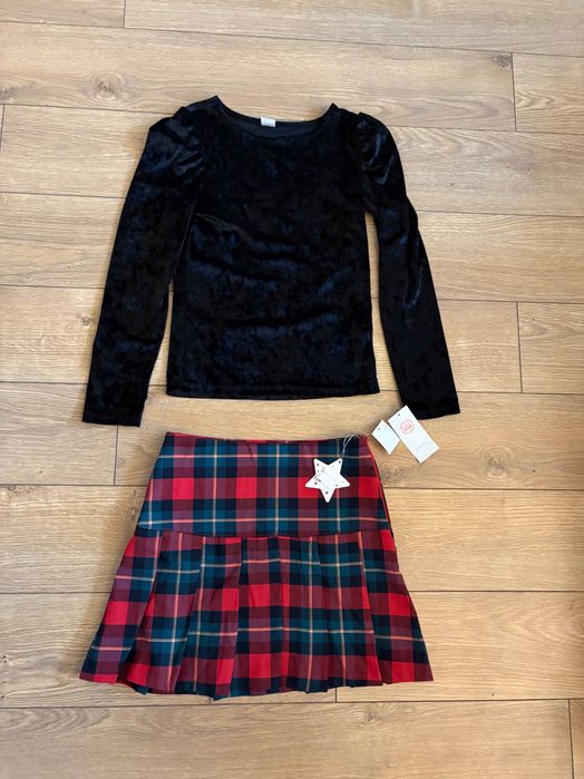Spódnica spódniczka w kratę bluzka welurowa Cool Club r.152