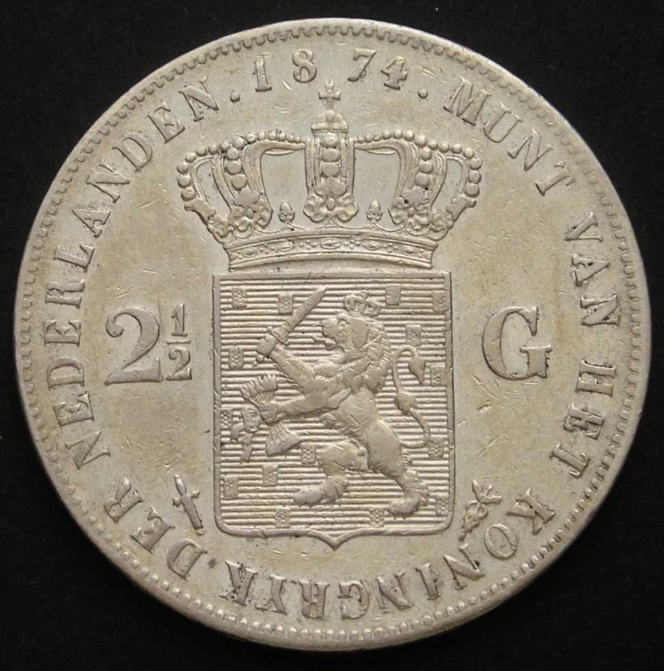 Holandia 2,5 guldena 1874 - król Willem III   - srebro  .