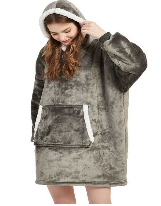 Ciepła Bluza Oversize XXL Koc Włochacz Futrzak 2w1 KOCOBLUZA szara