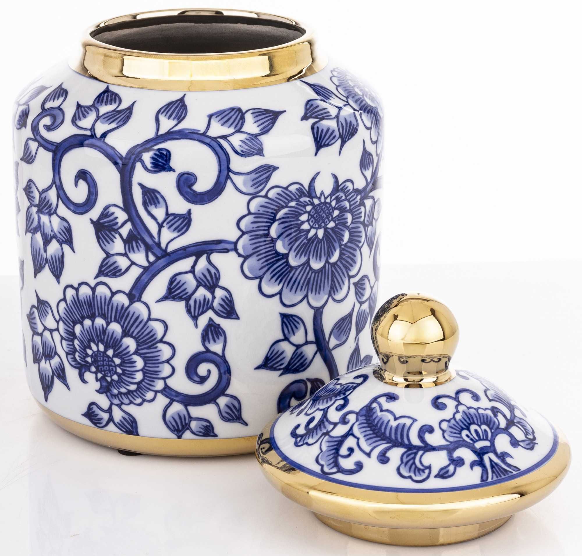 Niebiesko biała amfora z przykrywką ceramiczny pojemnik wazon 176384