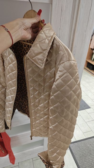 Kurtka pikowana złota perłowa kurtka pikowana beżowa błyszcząca 38