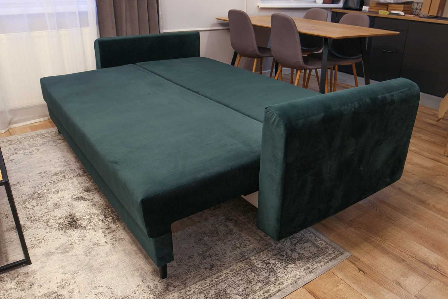 3-osobowa rozkładana sofa - ciemnozielony welur