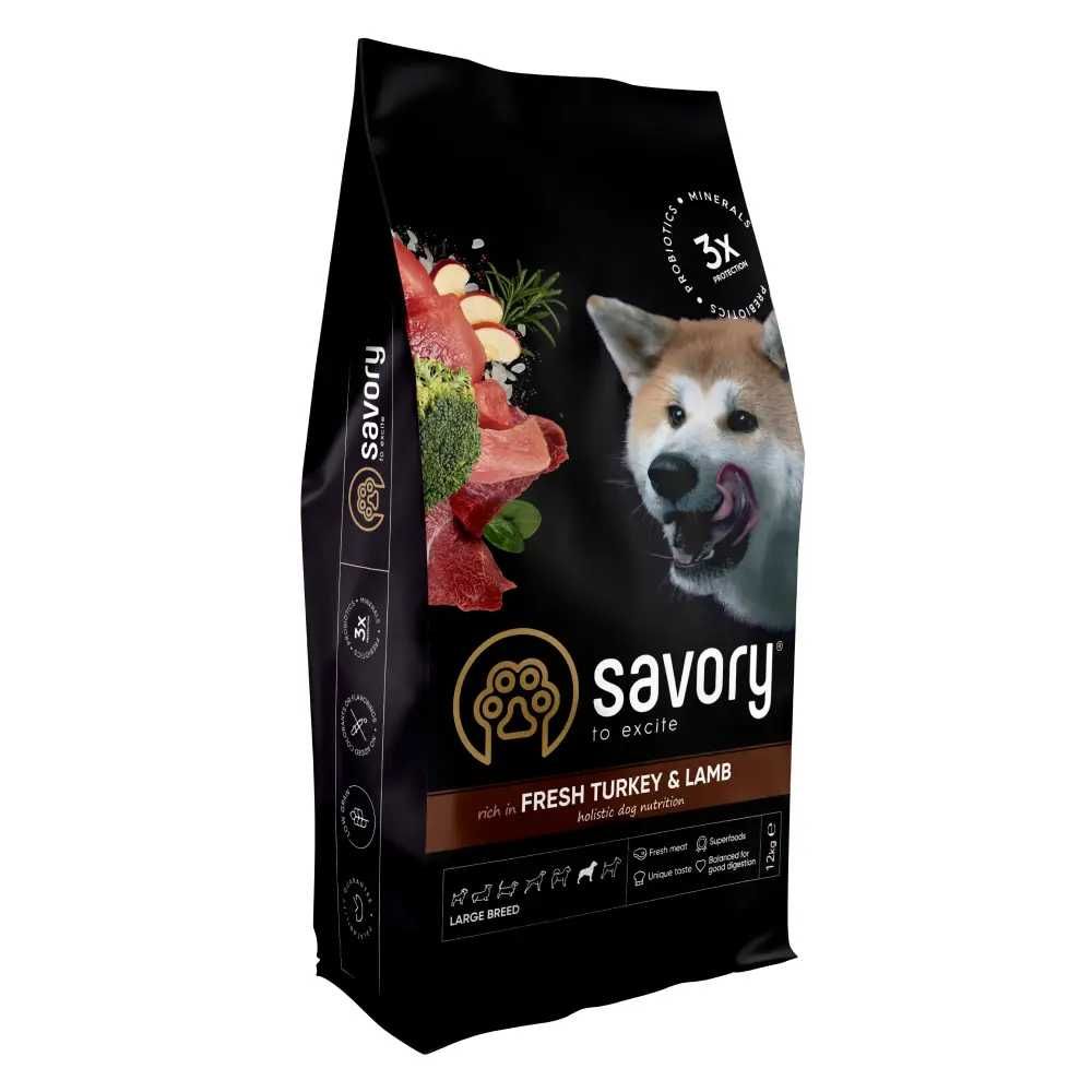 Корм для собак крупных пород Savory, индейка и ягненок 12кг Срок 12,25