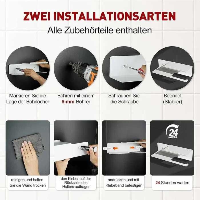 Duży uchwyt na papier toaletowy z podwójną półką, uchwyt szary