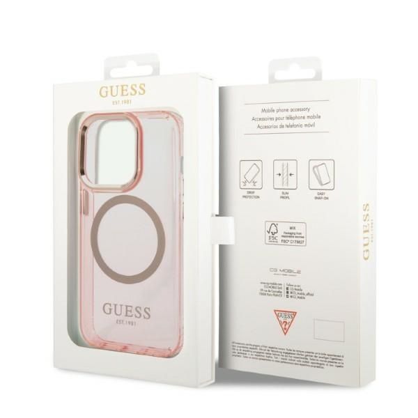 Pokrowiec Guess Gold Outline do iPhone 14 Pro 6,1" Różowy z Magsafe