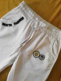 Dresy spodnie dresowe NOWE z metką białe z naszywkami ściągaczami