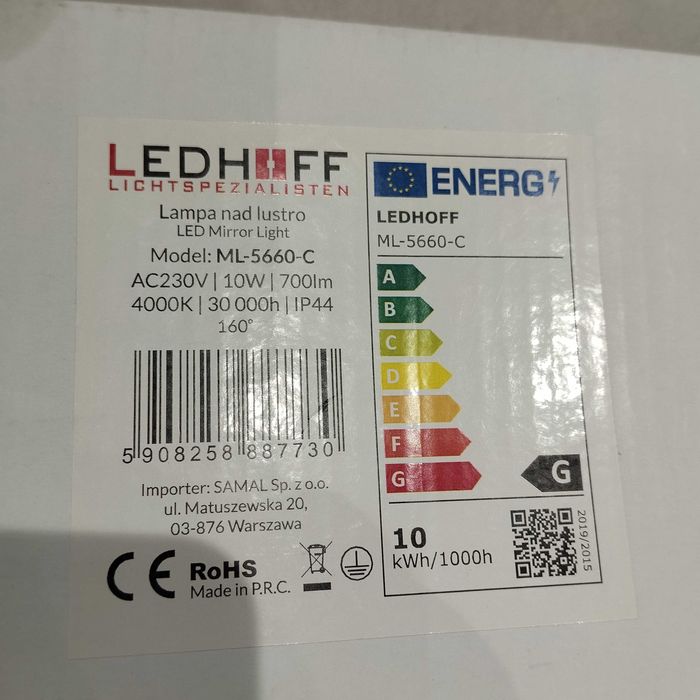 Kinkiet łazienkowy LEDHOFF 10W!  60 CM ML 5660-C