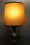 Lampa stojąca, nocna, metalowa, designerska, skórzany abażur, vintage.